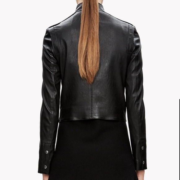 THEORY CROP LAMB LEATHER JACKET MED FITS SMALL - Picture 5 of 9